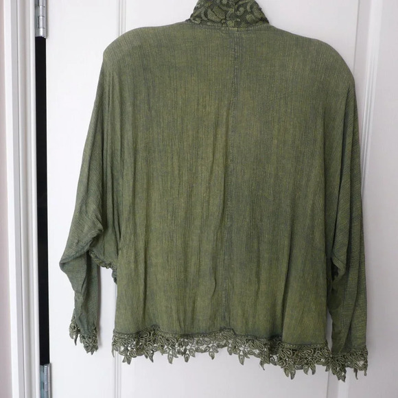 Vintage Don Vito Open Front Jacket Cardigan Green Ruffles Made in Italy Witchy - Picture 2 of 8